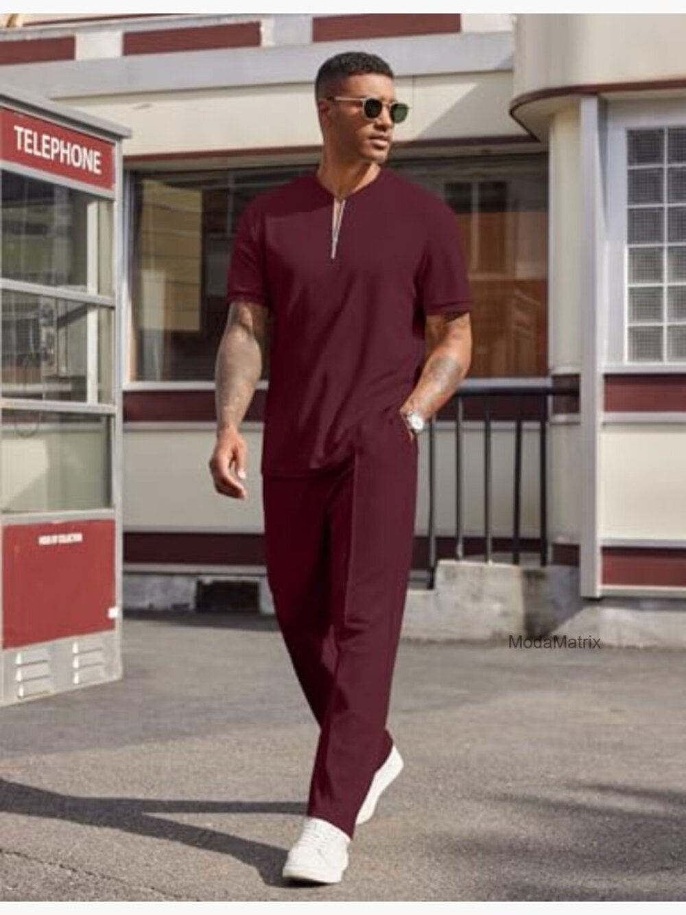 Mens Quarter Zip Polo and Jogger Set 2 Piece Summer Tracksuit - Picture 4 of 7